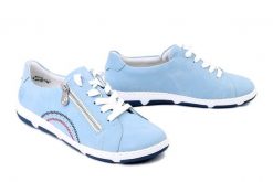 RIEKER 42424-10 blue, półbuty damskie. Niebieskie półbuty wsuwane Rieker, bez wzorów, bez obcasa. Za 349.90 zł.