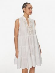LOLA CASADEMUNT Sukienka letnia LS2416032 Biały Relaxed Fit. Białe sukienki LOLA CASADEMUNT, l, bez wzorów, z bawełny, bez kołnierzyka, bez ramiączek. Za 459.99 zł.