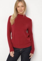 Bordowy Gładki Sweter z Półgolfem w Stylu Casual Unallia. Czerwone swetry Born2be, l, bez wzorów, z jeansu, biznesowe, bez ramiączek. Za 59.99 zł.