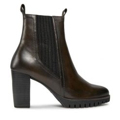Botki Marco Tozzi. Brązowe botki Marco Tozzi, bez wzorów, bez obcasa, na słupku, bez zapięcia. Za 289.99 zł.