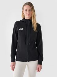 4F Bluza dresowa rozpinana z kapturem damska - czarna S. Czarne bluzy 4f, s, bez wzorów, z bawełny, sportowe, bez ramiączek, z kapturem. W wyprzedaży za 159.99 zł.