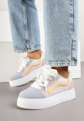 Niebiesko-Fioletowe Sneakersy Kultowe Tenisówki na Grubej Podeszwie Nurisora. Niebieskie trampki Renee, bez wzorów, z jeansu, bez zapięcia. W wyprzedaży za 75.99 zł.