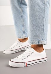 Biało-Czerwone Trampki z Niską Cholewką Lileva. Białe trampki Born2be, bez wzorów, z jeansu, przed kostkę, bez zapięcia. W wyprzedaży za 38.24 zł.