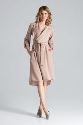 Szlafrokowa Beżowa Sukienka z Podpinanym Rękawem. Brązowe sukienki Figl, l, bez wzorów, z elastanu, bez kołnierzyka, bez ramiączek, mini. Za 269.00 zł.