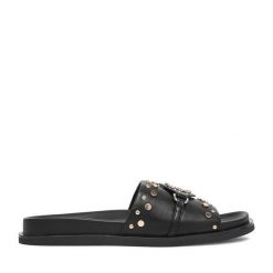 Klapki Nine West. Czarne klapki Nine West, bez wzorów, bez obcasa, bez zapięcia. Za 219.99 zł.