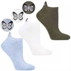 Skarpetki damskie Moraj, bawełniane niskie stopki z motylem na pięcie (3 pary), niebieskie-białe-szare, CSD240-107. Białe skarpetki Moraj, bez wzorów, z bawełny. Za 29.99 zł.