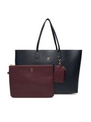 Tommy Hilfiger Torebka Th Icon Tote Mono AW0AW18174 Granatowy. Niebieskie shopper bag Tommy Hilfiger, bez wzorów, ze skóry, bez dodatków. Za 699.99 zł.
