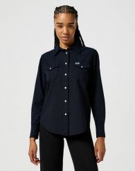 WRANGLER DAMSKA KOSZULA JEANSOWE JEANS DENIM HERITAGE SHIRT BLACK 112357527 W522018484. Czarne koszule Wrangler, s, bez wzorów, z denimu, bez kołnierzyka, bez ramiączek. Za 199.99 zł.