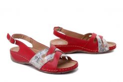 HELIOS KOMFORT 134 czerwony, sandały damskie. Czerwone sandały HELIOS KOMFORT, bez wzorów, ze skóry, bez obcasa, na koturnie, bez zapięcia. Za 254.90 zł.