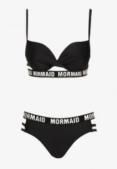 Czarne Bikini Ozdobione Paseczkami i Napisami Zaralia. Czarne bikini Born2be, z aplikacjami. Za 89.99 zł.
