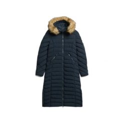 Długa kurtka z kapturem z sztucznego futra dla kobiet Superdry Fuji. Czarne kurtki Superdry, na zimę, l, z aplikacjami, z puchu, eleganckie, z kapturem. Za 695.95 zł.