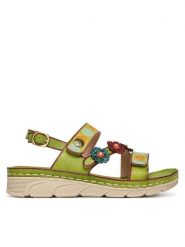 Laura Vita Sandały Dorry 18 Zielony. Zielone sandały LAURA VITA, bez wzorów, ze skóry, bez obcasa, na płaskiej podeszwie, bez zapięcia. Za 389.99 zł.