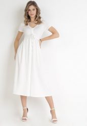 Biała Sukienka Ionene. Białe sukienki Born2be, na co dzień, l, bez wzorów, bez kołnierzyka, bez ramiączek, midi, proste. Za 169.99 zł.