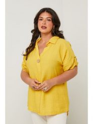 Curvy Lady Bluzka w kolorze żółtym rozmiar: 48/50. Żółte bluzki Curvy Lady, bez wzorów, klasyczne, bez kołnierzyka, bez ramiączek. Za 123.53 zł.
