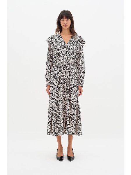 InWear Sukienka w kolorze beżowo-czarnym rozmiar: 44. Brązowe sukienki InWear, na co dzień, bez wzorów, bez kołnierzyka, bez ramiączek, maxi, proste. Za 131.43 zł.