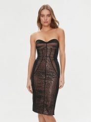 Elisabetta Franchi Sukienka koktajlowa AB-535-37E2-5874 Czarny Slim Fit. Czarne sukienki Elisabetta Franchi, bez wzorów, z wiskozy, wizytowe, bez kołnierzyka, bez ramiączek. Za 2,159.00 zł.