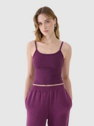 4F Crop-top slim damski - fioletowy S. Fioletowe topy 4f, s, bez wzorów, z dzianiny, sportowe, bez kołnierzyka, bez ramiączek. Za 29.99 zł.