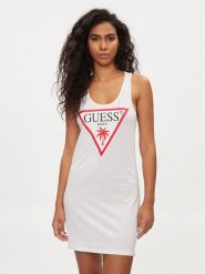 Guess Sukienka letnia E3GP03 JA914 Biały Slim Fit. Białe sukienki Guess, l, z aplikacjami, z bawełny, bez kołnierzyka, bez ramiączek. Za 99.99 zł.