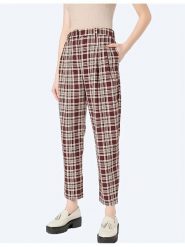 Monki Spodnie w kolorze brązowo-białym rozmiar: 36. Brązowe spodnie materiałowe Monki, bez wzorów, z materiału, z podwyższonym stanem. Za 43.99 zł.