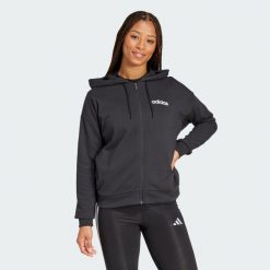 Bluza z kapturem Essentials Linear Full-Zip French Terry. Białe bluzy adidas, bez wzorów, z materiału, klasyczne, bez ramiączek, z kapturem. Za 249.00 zł.
