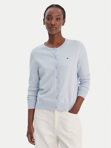 Tommy Hilfiger Kardigan WW0WW42370 Błękitny Regular Fit. Niebieskie swetry Tommy Hilfiger, xxs, bez wzorów, z bawełny, bez ramiączek. Za 350.99 zł.