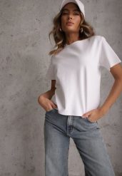 Biały Casualowy T-shirt z Bawełny Nealiara. Białe t-shirty Renee, m, z aplikacjami, z bawełny, bez kołnierzyka, bez ramiączek. Za 74.99 zł.