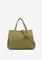 Zielona Torebka Dwukomorowa Shopperka z Ozdobnym Suwakiem Sorlienne. Zielone shopper bag Born2be, bez wzorów, z jeansu, biznesowe, bez dodatków. W wyprzedaży za 144.49 zł.