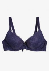 Granatowy Biustonosz Push Up z Ozdobną Koronką Ulira. Niebieskie biustonosze Renee, bez wzorów, z koronki. W wyprzedaży za 19.99 zł.
