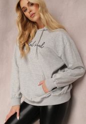 Jasnoszara Bluza Taniamenis. Szare bluzy Renee, l, bez wzorów, casualowe, bez ramiączek, z kapturem. W wyprzedaży za 83.99 zł.