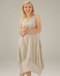 SUKIENKA Z LNU. Brązowe sukienki Unisono, l, bez wzorów, z tkaniny, bez kołnierzyka, bez ramiączek. Za 249.00 zł.