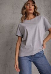 Szary T-shirt Basic Oversize z Bawełny Elusis. Szare t-shirty Renee, m, bez wzorów, z bawełny, eleganckie, bez kołnierzyka, bez ramiączek. Za 39.99 zł.