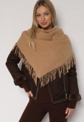 Brązowy Trójkątny Szalik z Wiskozy i Bawełny z Frędzlami Vetirala. Brązowe szaliki i kominy Born2be, bez wzorów, z bawełny, biznesowe. Za 44.99 zł.