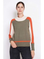 ASSUILI Sweter w kolorze oliwkowo-biało-pomarańczowym rozmiar: 40. Brązowe swetry Assuili, bez wzorów, klasyczne, bez ramiączek. Za 141.95 zł.