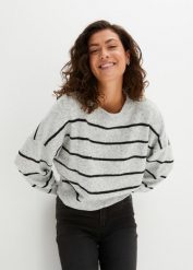 Sweter w paski. Czarne swetry bonprix, bez wzorów, bez ramiączek. Za 107.99 zł.