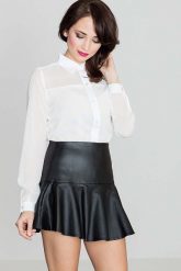 Czarna Szykowna Mini Spódnica Wykończona Szeroką Falbanką. Czarne spódnice Katrus, s, bez wzorów, z elastanu, eleganckie, mini. Za 179.00 zł.