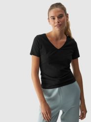 4F T-shirt slim gładki damski - czarny S. Czarne t-shirty 4f, s, bez wzorów, z bawełny, klasyczne, bez kołnierzyka, bez ramiączek. W wyprzedaży za 29.99 zł.