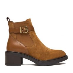 Botki U.S. Polo Assn. Brązowe botki U.S. Polo Assn., bez wzorów, bez obcasa, na słupku, bez zapięcia. Za 299.99 zł.