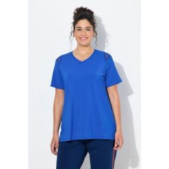 Damskie Bluzka funkcyjna wstawki z siateczki dekolt w serek rękaw 1/2. Niebieskie t-shirty sportowe Ulla Popken, plus size, bez wzorów, z elastanu, bez ramiączek. Za 199.99 zł.