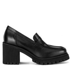 Półbuty Badura. Czarne półbuty wsuwane Badura, bez wzorów, bez obcasa, na obcasie. Za 299.99 zł.