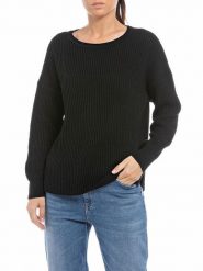 Replay Sweter w kolorze czarnym rozmiar: M. Czarne swetry Replay, m, bez wzorów, z bawełny, bez ramiączek. Za 202.45 zł.