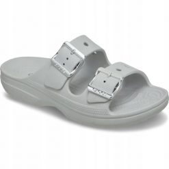Klapki Dla Dorosłych Crocs Saturday Metallic Buckle. Brązowe klapki Crocs, bez wzorów, z materiału, bez obcasa, bez zapięcia. Za 199.99 zł.