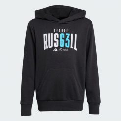 Bluza z kapturem Mercedes - AMG Petronas Formula One Team George Russell. Czarne bluzy adidas, m, bez wzorów, z bawełny, klasyczne, bez ramiączek, z kapturem. Za 259.00 zł.