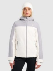 4F Kurtka narciarska membrana 5000 damska - szara S. Szare kurtki narciarskie 4f, na zimę, s, bez wzorów, z materiału, bez kaptura, narciarskie. Za 349.99 zł.