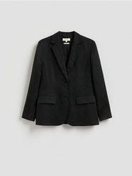 Marynarka z lnem - czarny. Czarne marynarki i żakiety Reserved, l, bez wzorów, z lyocellu, bez ramiączek. Za 299.99 zł.