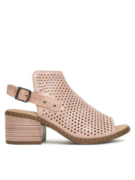 Rieker Sandały V0590-31 Złoty. Żółte sandały Rieker, bez wzorów, ze skóry, bez obcasa, na słupku, bez zapięcia. Za 296.99 zł.