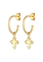 Elli Damskie kreole sztyfty Krzyż religia wiara Trend w pozłacanym srebrze 925 Sterling Silver Kolczyki koła 1 ct. Szare kolczyki Elli, pozłacane. Za 293.99 zł.