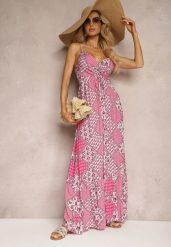 Różowa Boho Sukienka z Wiskozy z Gumką w Pasie i Trójkątnym Dekoltem Winsalia. Czerwone sukienki Renee, na co dzień, l, bez wzorów, z wiskozy, boho, bez kołnierzyka, bez ramiączek, maxi. W wyprzedaży za 55.99 zł.