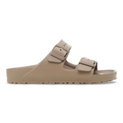Klapki damskie Birkenstock Arizona EVA Gray Taupe. Brązowe klapki Birkenstock, bez wzorów, z materiału, klasyczne, bez obcasa, bez zapięcia. Za 219.99 zł.