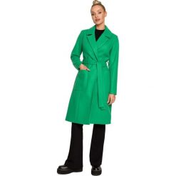 Klasyczny Płaszcz bez Zapięcia z Paskiem - Zielony. Zielone płaszcze MOE, l, bez wzorów, z materiału, klasyczne, bez kaptura. Za 379.90 zł.