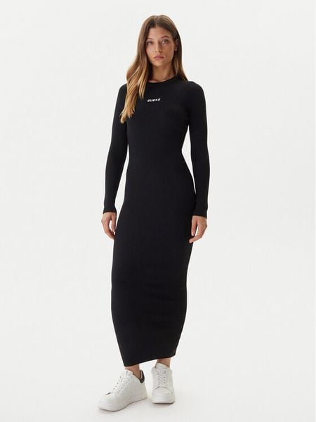 Guess Sukienka dzianinowa V5BK02 Z3JD2 Czarny Slim Fit. Czarne sukienki Guess, xxs, z aplikacjami, z dzianiny, bez kołnierzyka, bez ramiączek. Za 399.99 zł.